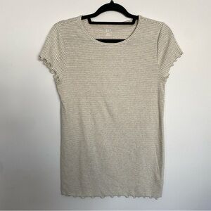 Gap Cream And Gold Striped Short Sleeve Tee